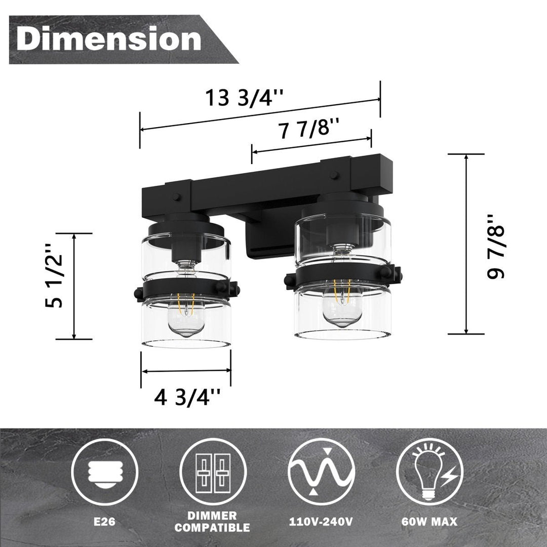 ExBrite 14 Inch Matte Black 2-Light Vanity Light Fixture E26 Bulb Compatible Image 8