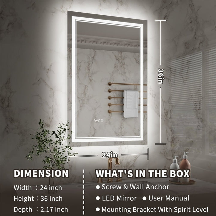 Linea 24" x 36" LED Heated Bathroom Mirror Anti Fog Dimmable Backlit Tempered Glass Image 2