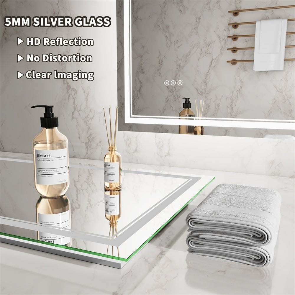 Linea 20x28 LED Heated Bathroom Mirror Anti Fog Dimmable Backlit Tempered Glass Image 6