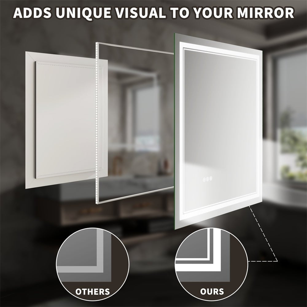 Linea 20x28 LED Heated Bathroom Mirror Anti Fog Dimmable Backlit Tempered Glass Image 8