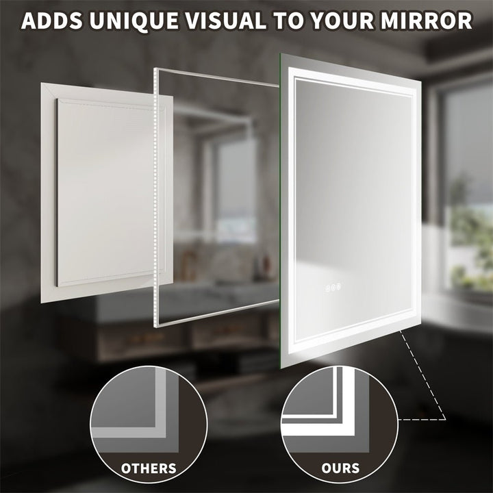 Linea 20x28 LED Heated Bathroom Mirror Anti Fog Dimmable Backlit Tempered Glass Image 8