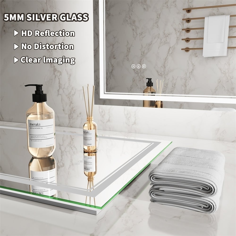 Linea 24" x 36" LED Heated Bathroom Mirror Anti Fog Dimmable Backlit Tempered Glass Image 7