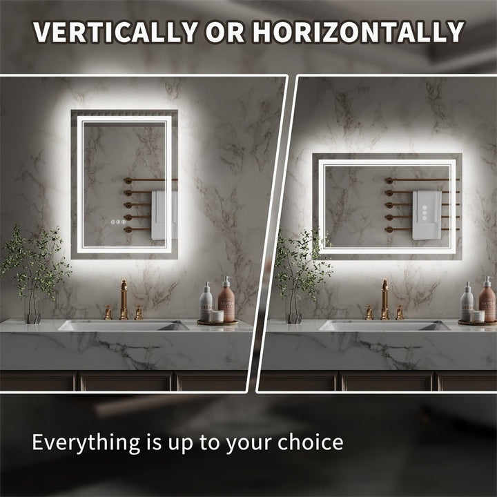 Linea 20x28 LED Heated Bathroom Mirror Anti Fog Dimmable Backlit Tempered Glass Image 11