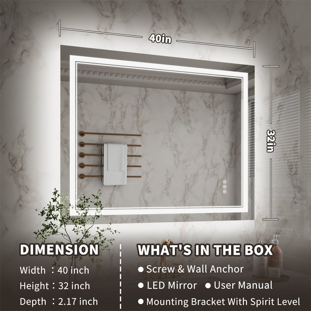 ExBrite Front and Back lit Dimmable LED Anti Fog Bathroom Mirror Linea Series 40"W x 32"H Image 2