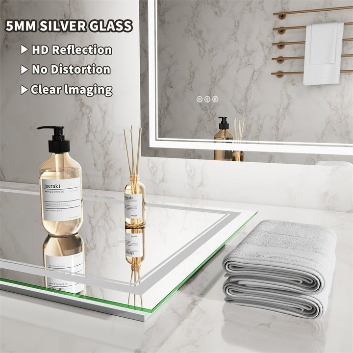 Linea 55" LED Heated Bathroom Mirror Anti Fog Dimmable Tempered Glass Image 3