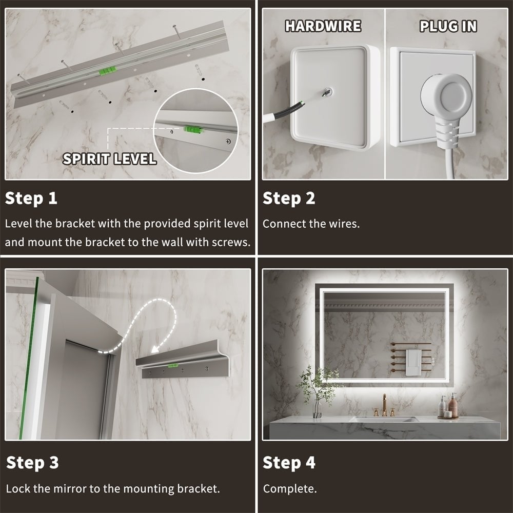 ExBrite Front and Back lit Dimmable LED Anti Fog Bathroom Mirror Linea Series 48"W x 32"H Image 4