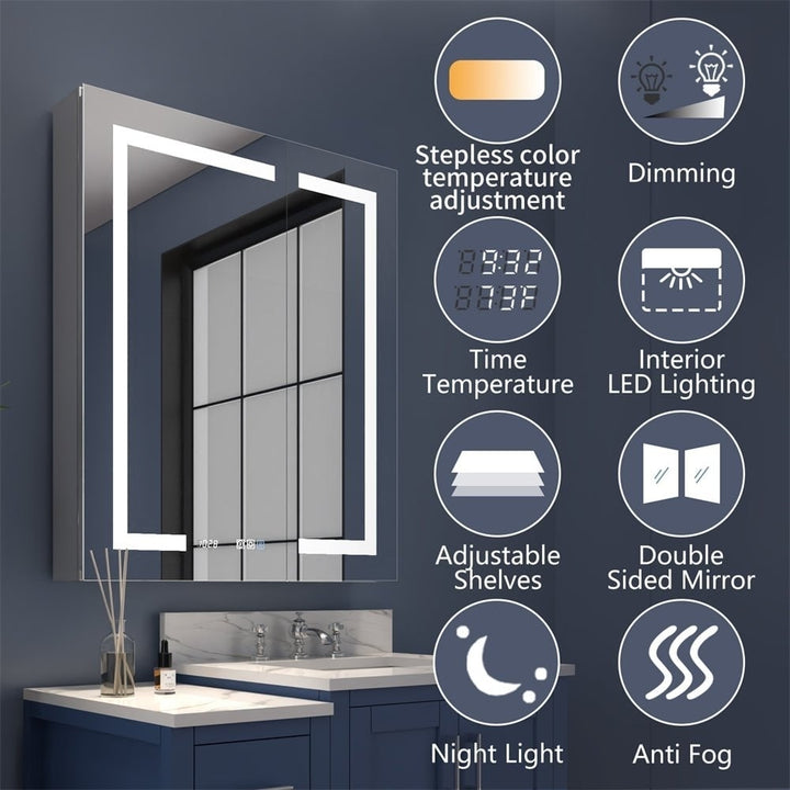 Boost-M2 84" W x 36" H LED Lighted Bathroom Medicine Cabinet with Mirror and Clock Image 12