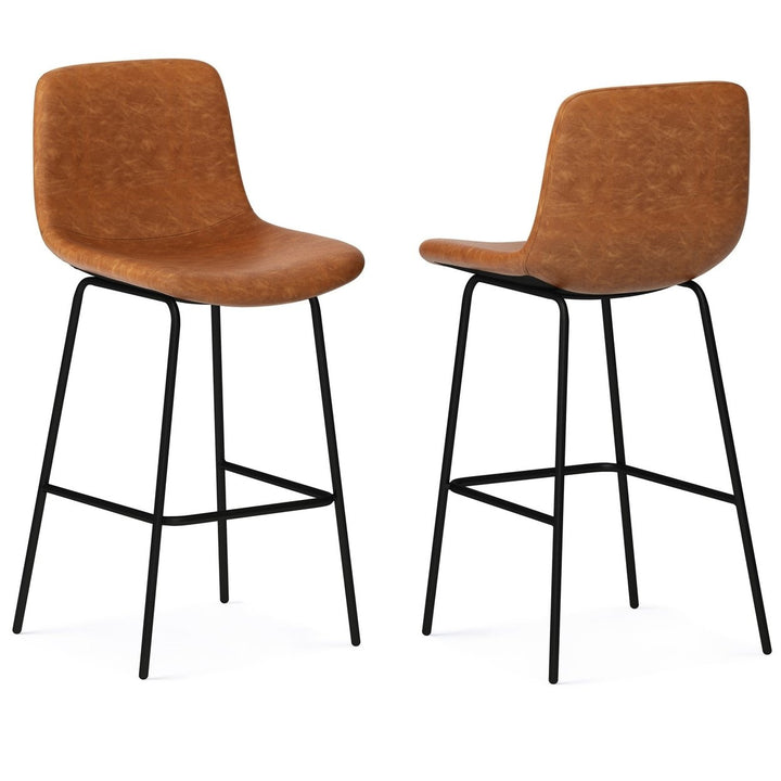 Jolie Bar Stool Set of 2 Lightweight Upholstered Bucket Seat Metal Base Black Image 2