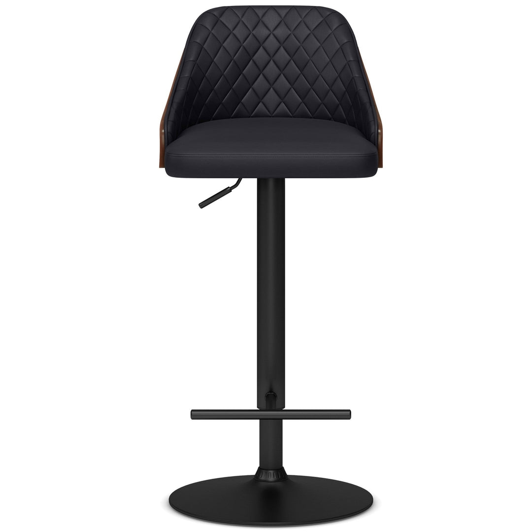 Edwin Adjustable Bar Stool Black Wood Veneer Cushion High Back Gas Lift 360 Swivel Image 2