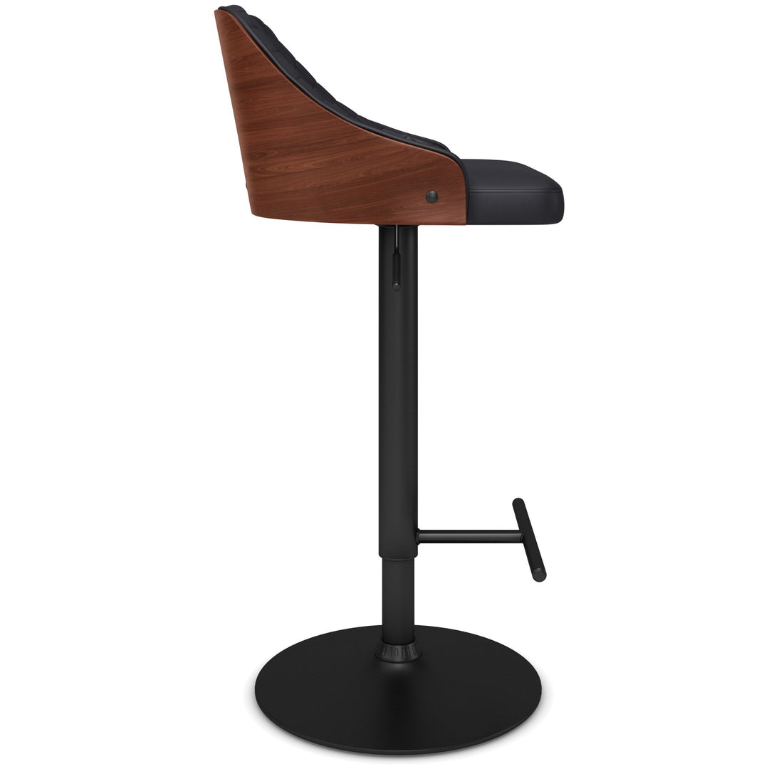 Edwin Adjustable Bar Stool Black Wood Veneer Cushion High Back Gas Lift 360 Swivel Image 3