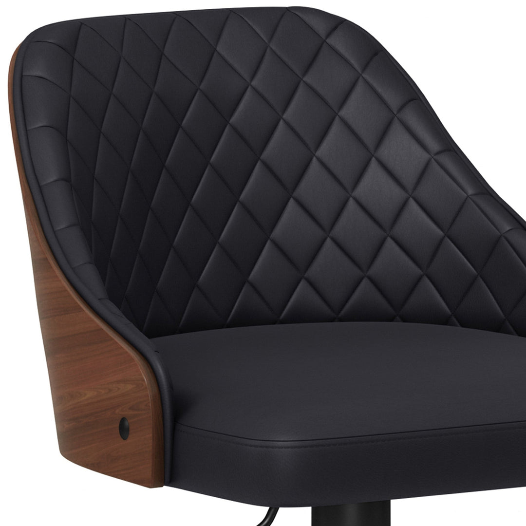 Edwin Adjustable Bar Stool Black Wood Veneer Cushion High Back Gas Lift 360 Swivel Image 4