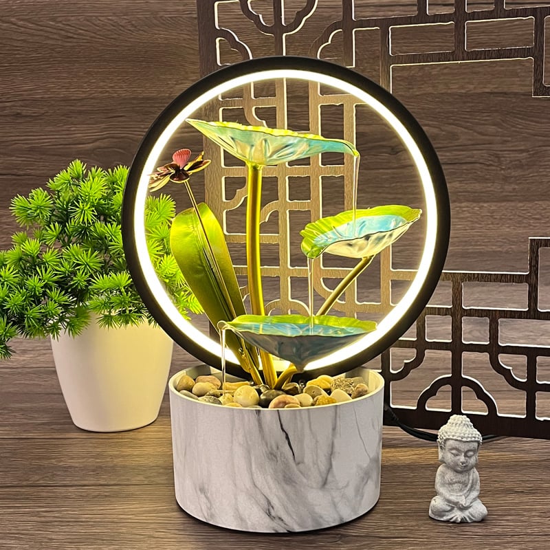 Flowing Water Fountain Indoor Decoration 3-Tier Lotus Leaf USB Plug Metal 29.5x14x22cm Image 1