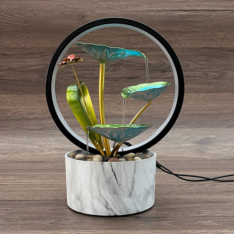 Flowing Water Fountain Indoor Decoration 3-Tier Lotus Leaf USB Plug Metal 29.5x14x22cm Image 2