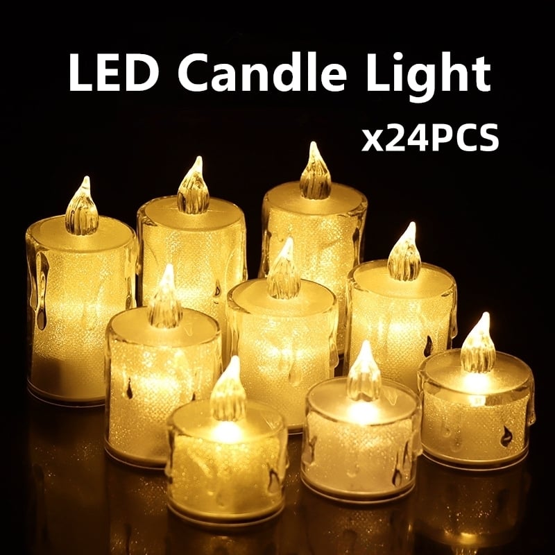 24 Pcs LED Flameless Candles Warm Light Flickering Plastic Pillar Night Light Image 1