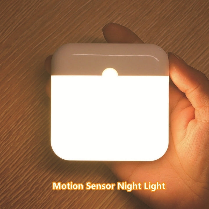 LED Motion Sensor Night Light USB Rechargeable Lamp for Bedroom Kitchen Hallway Image 1