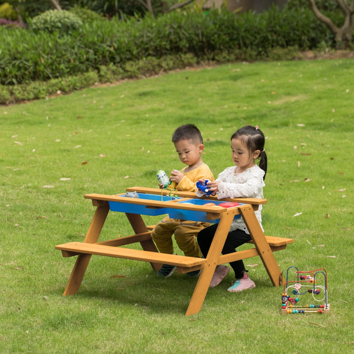 Kids Picnic Play Table, Sandbox Table with Umbrella Hole and 2 Play Boxes with Removable Top Image 9