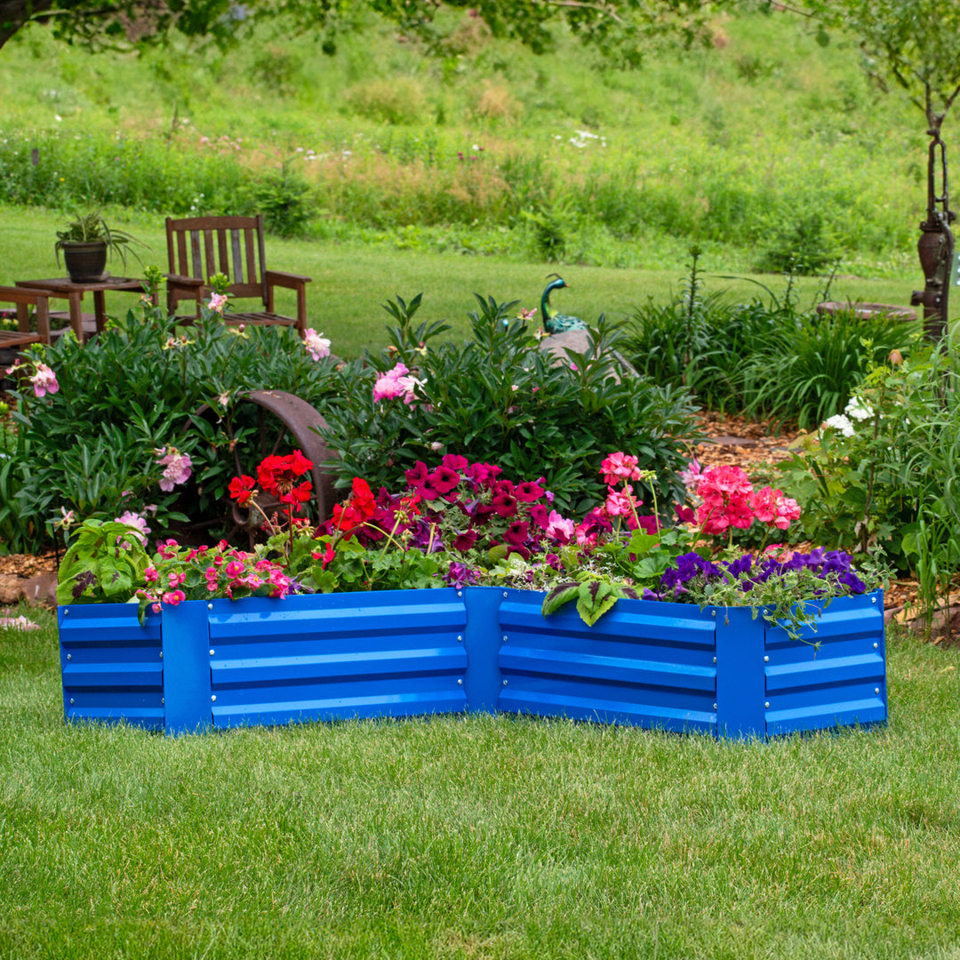 Sunnydaze Galvanized Steel L-Shaped Raised Garden Bed - Blue Image 4