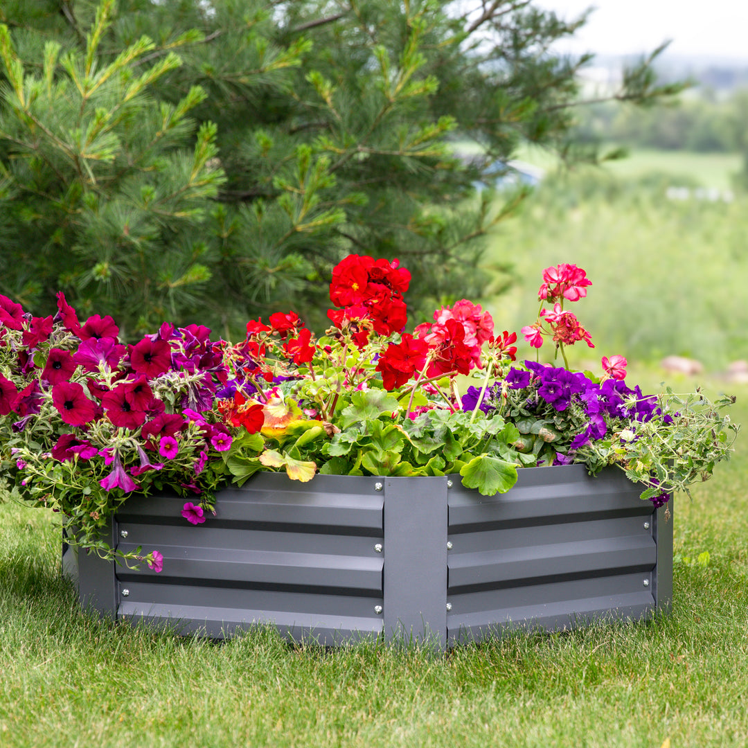 Sunnydaze Hexagon Galvanized Steel Raised Planter Bed - Gray Image 4