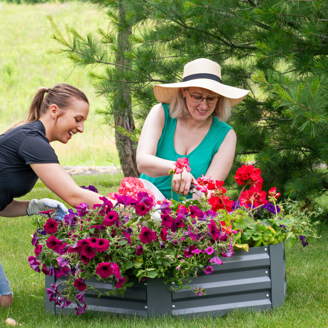 Sunnydaze Hexagon Galvanized Steel Raised Planter Bed - Gray Image 5