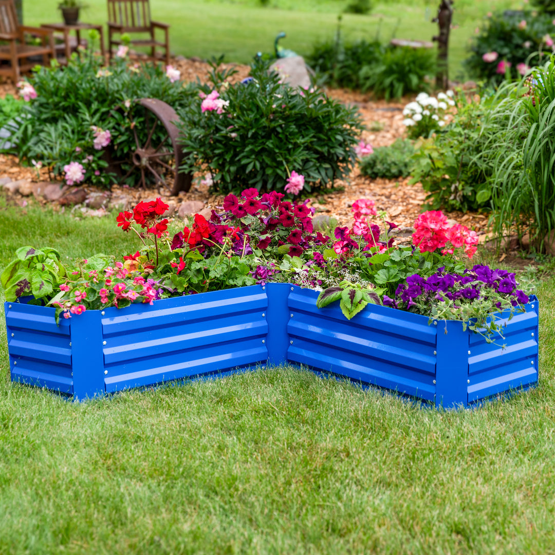 Sunnydaze Galvanized Steel L-Shaped Raised Garden Bed - Blue Image 5