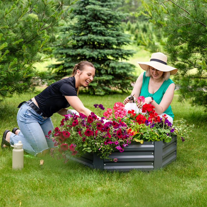 Sunnydaze Hexagon Galvanized Steel Raised Planter Bed - Gray Image 6