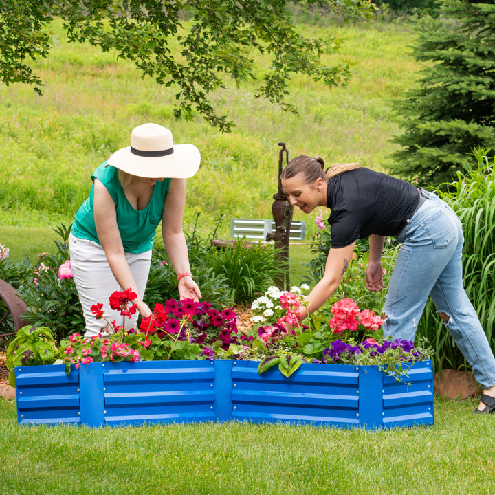 Sunnydaze Galvanized Steel L-Shaped Raised Garden Bed - Blue Image 7