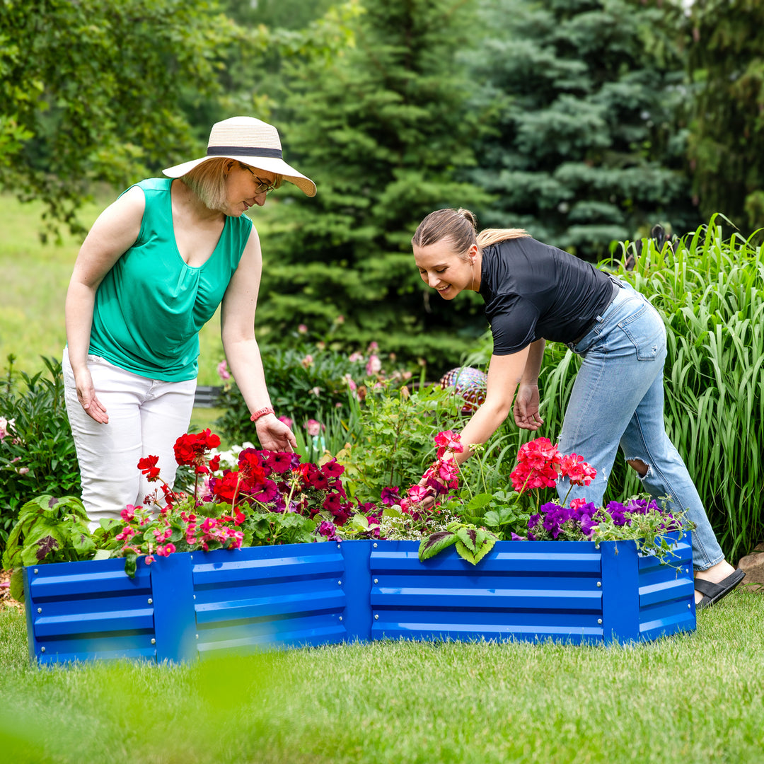 Sunnydaze Galvanized Steel L-Shaped Raised Garden Bed - Blue Image 6