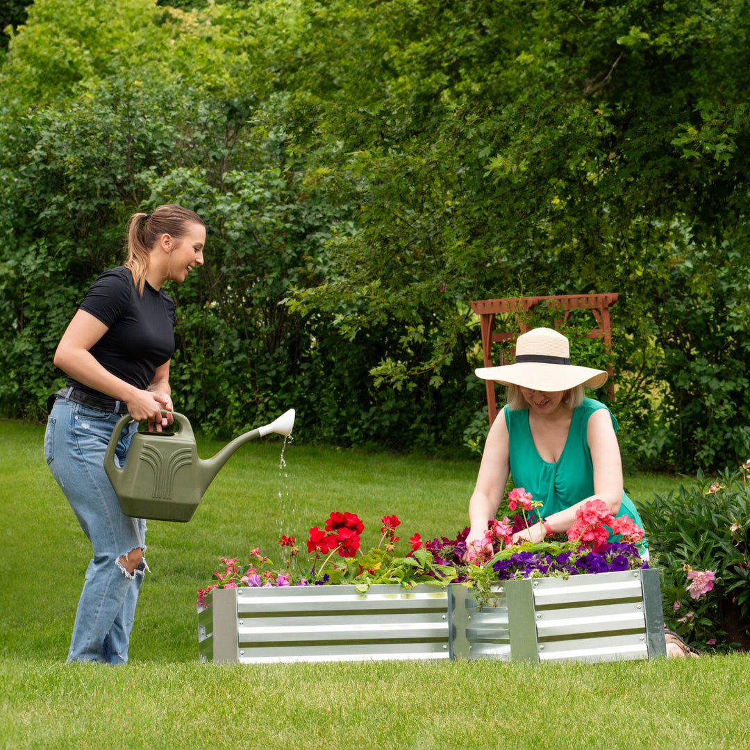 Sunnydaze Galvanized Steel L-Shaped Raised Garden Bed - Silver Image 7