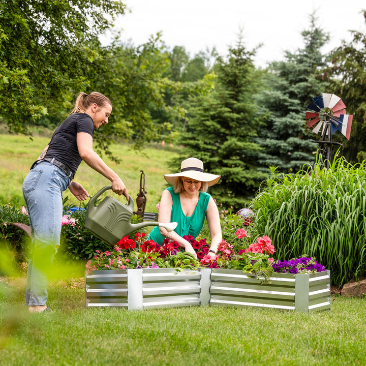 Sunnydaze Galvanized Steel L-Shaped Raised Garden Bed - Silver Image 8