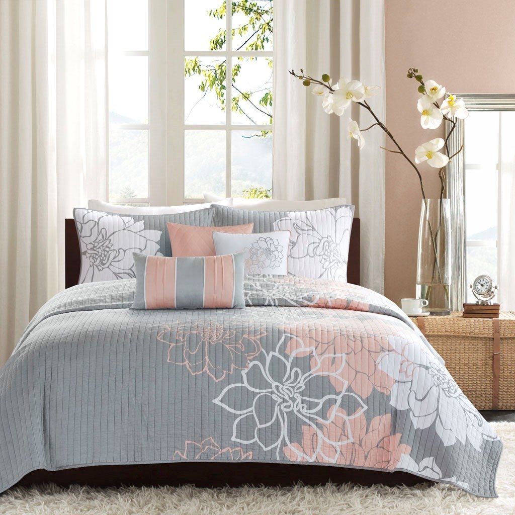 Gracie Mills Glenda 6-Piece Reversible Cotton Quilt Set Floral Aqua GRACE-3146 Image 2