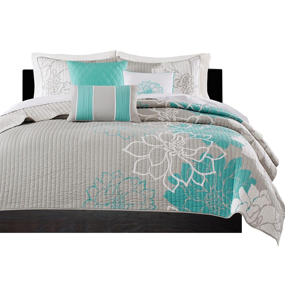 Gracie Mills Glenda 6-Piece Reversible Cotton Quilt Set Floral Aqua GRACE-3146 Image 6