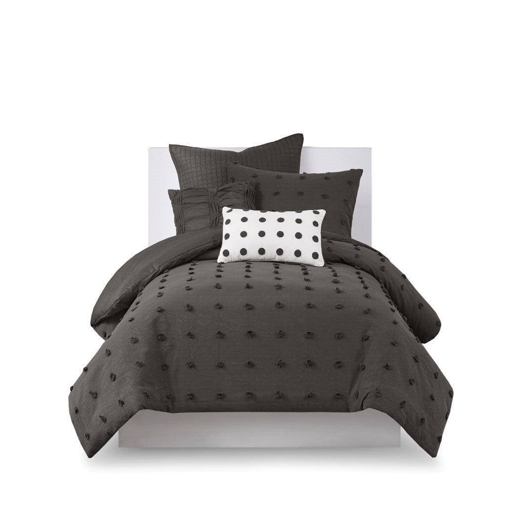 Gracie Mills Mikel Chenille Dot Cotton Jacquard Comforter Set with Euro Shams and Throw Pillows - GRACE-9444 Image 9