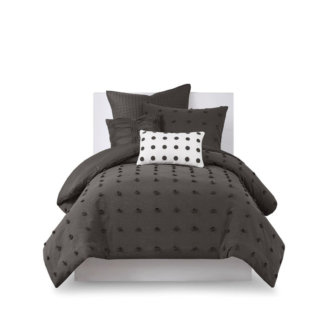 Gracie Mills Mikel Chenille Dot Cotton Jacquard Comforter Set with Euro Shams and Throw Pillows - GRACE-9444 Image 1