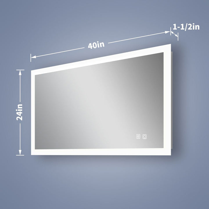 Allsumhome 40" x 24" LED Bathroom Mirror,Led Mirror for Bathroom,Anti-Fog,Dimmable,Touch Button,Water Proof,Backlit Image 3