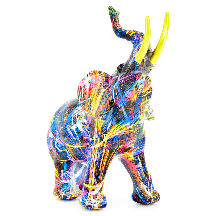 Adam and Friends Abstract Elephant Sculpture Multi Color Gold Tusks Resin Decor Image 1