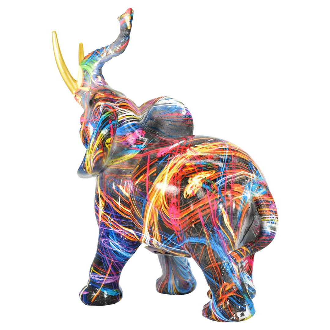 Adam and Friends Abstract Elephant Sculpture Multi Color Gold Tusks Resin Decor Image 3