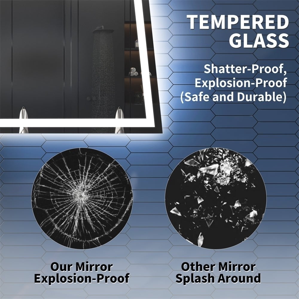 Apex LED Bathroom Light Mirror 48x32 Anti Fog Dimmable Dual Lighting Tempered Glass Image 6