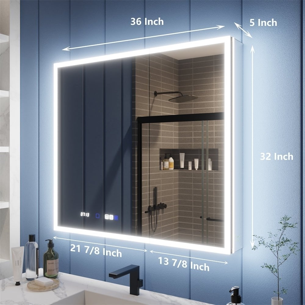 Illusion 36x32 LED Lighted Medicine Cabinet with Magnifiers Front Back Light Image 2