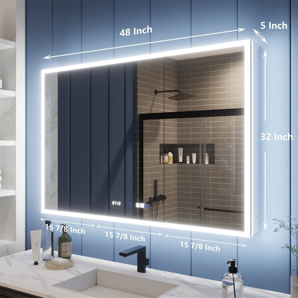 Illusion 48x32 LED Lighted Medicine Cabinet with Magnifiers and USB Ports Image 2