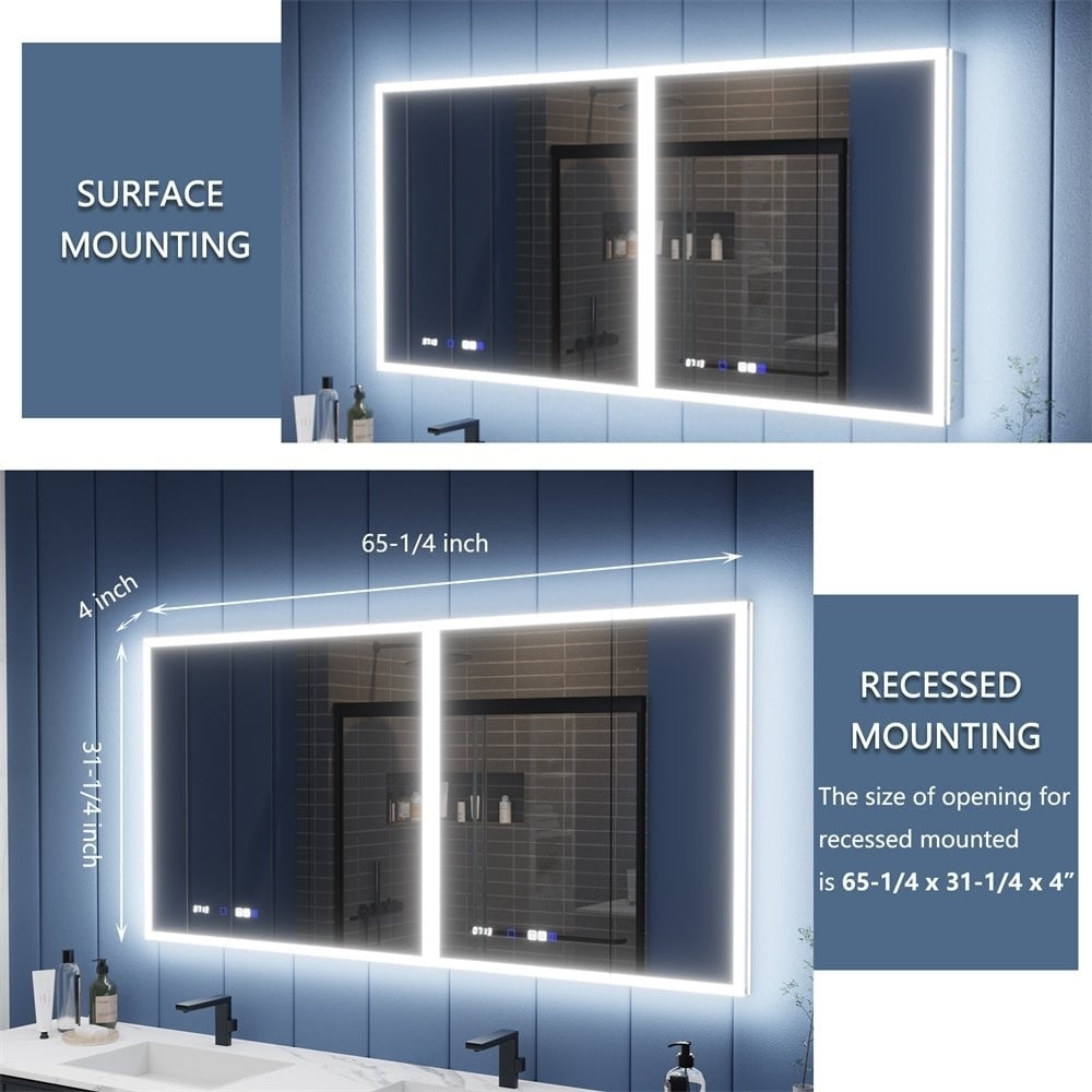 Illusion LED Lighted Medicine Cabinet 66x32 with Magnifiers and USB Ports Image 3