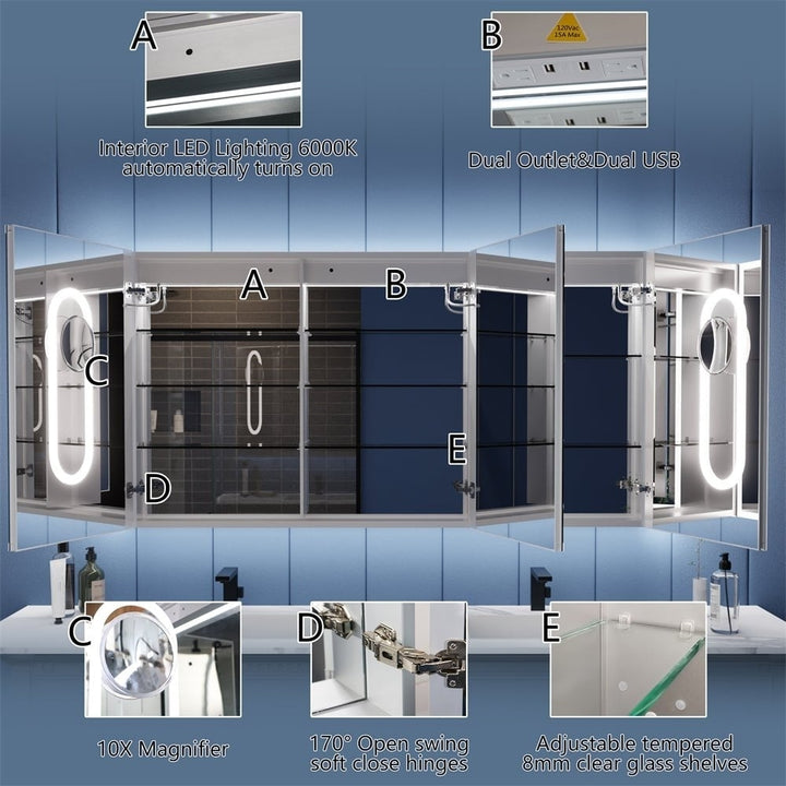 Illusion LED Lighted Medicine Cabinet 60x32 Dual Lighting 10x Magnifier Mirror Image 7