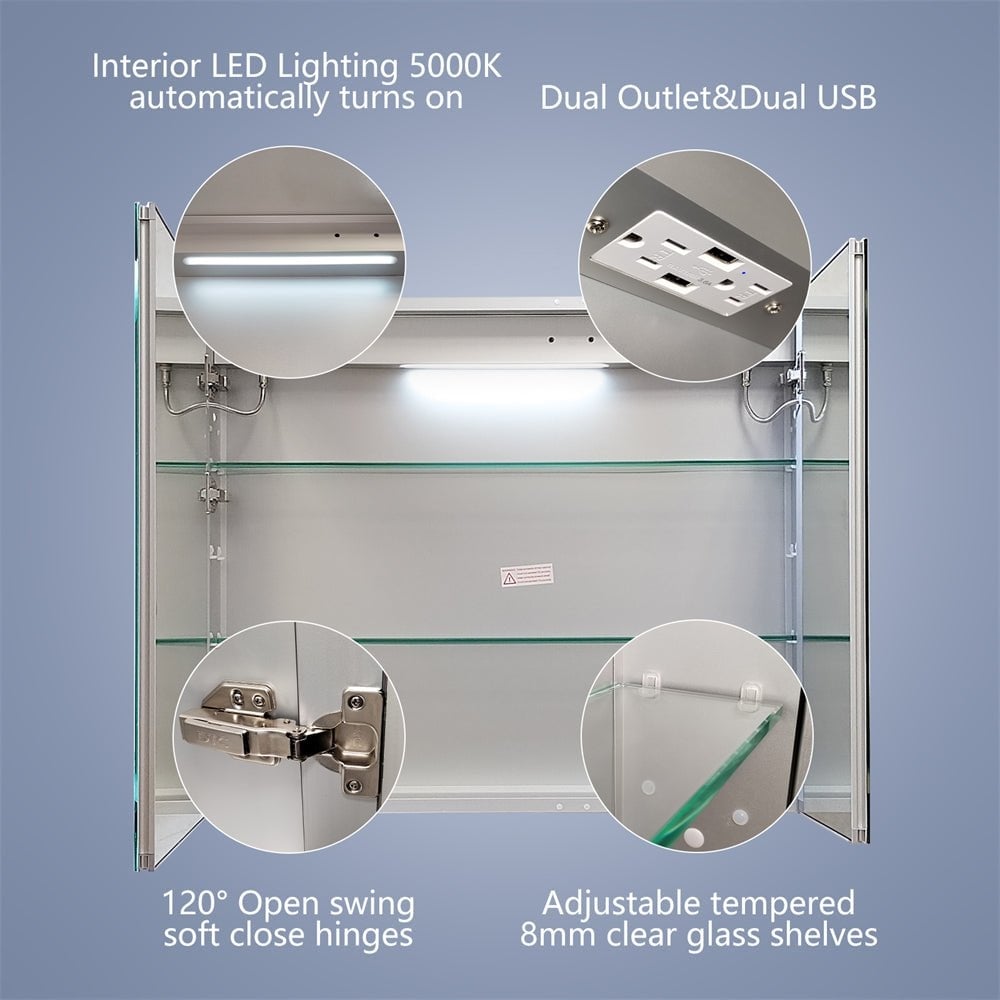 Boost-M1 36" LED Lighted Bathroom Medicine Cabinet Recessed Surface Mount Mirror Image 6