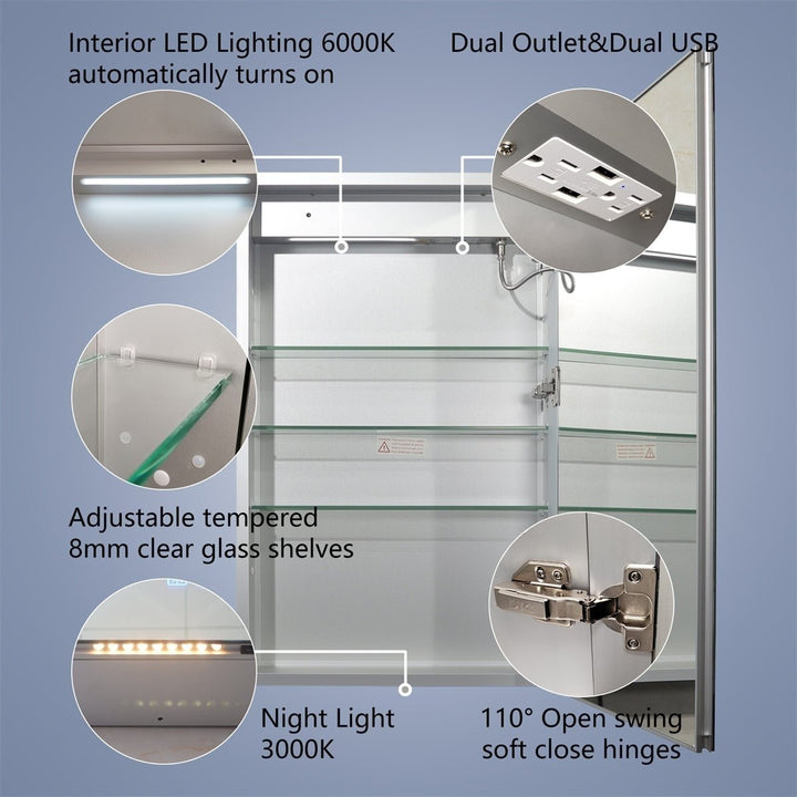 Boost-M2 52x32 LED Lighted Medicine Cabinet with Mirror and Adjustable Shelves Image 5