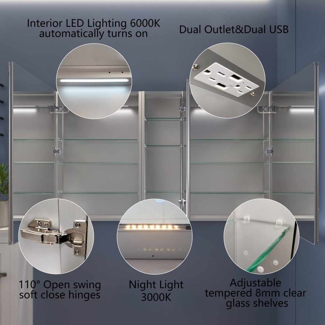 Boost-M2 60" x 36" LED Lighted Medicine Cabinet with Mirror and Shelves Image 8