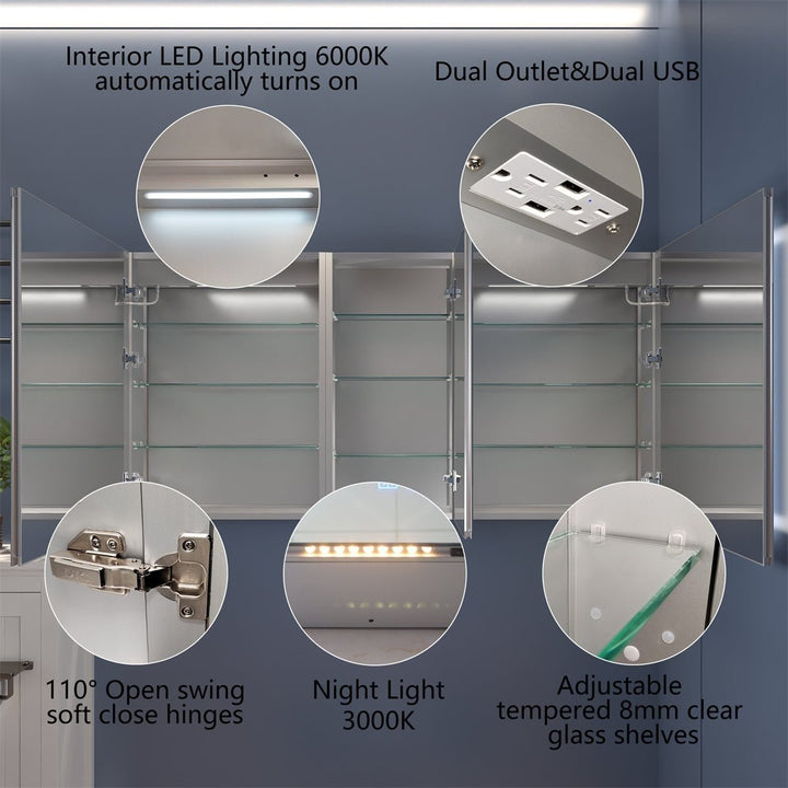 Boost-M2 64x32 Combination Medicine Cabinet with Mirror LED Light and Shelves Image 8