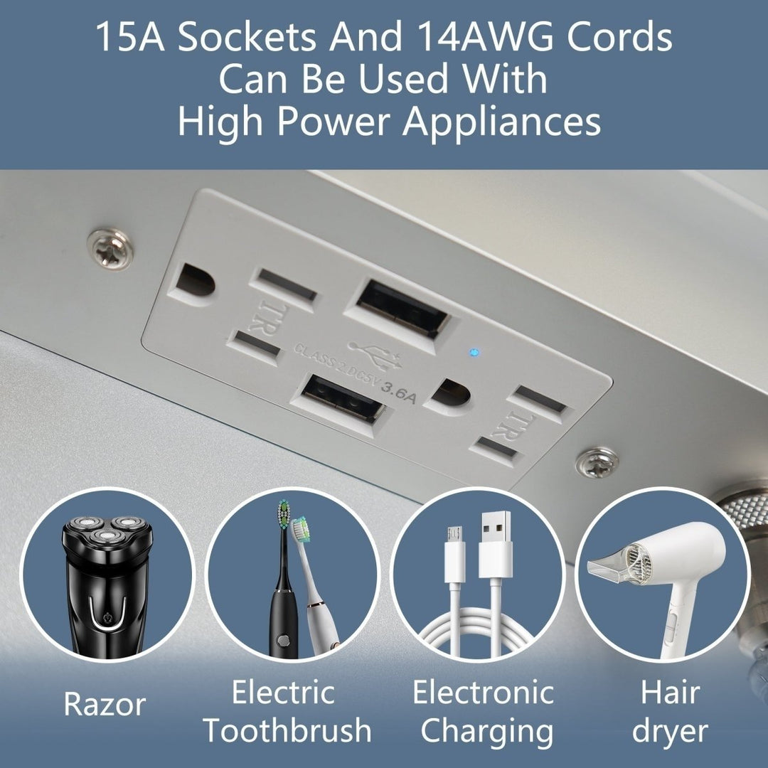 Boost-M2 66x36 Bathroom Medicine Cabinet LED Defogger Dimmer USB Outlets Image 7