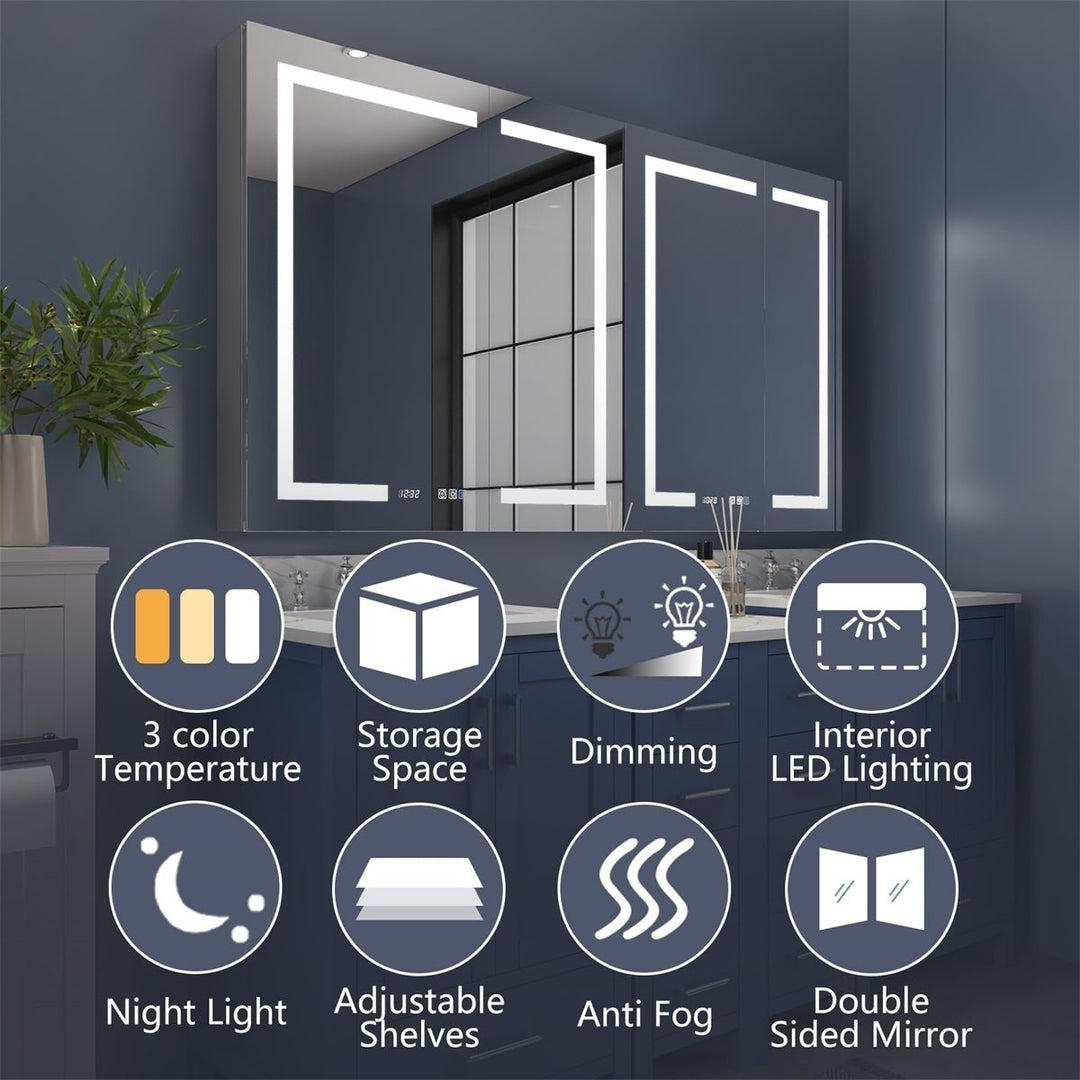 Boost-M2 66x36 Bathroom Medicine Cabinet LED Defogger Dimmer USB Outlets Image 9