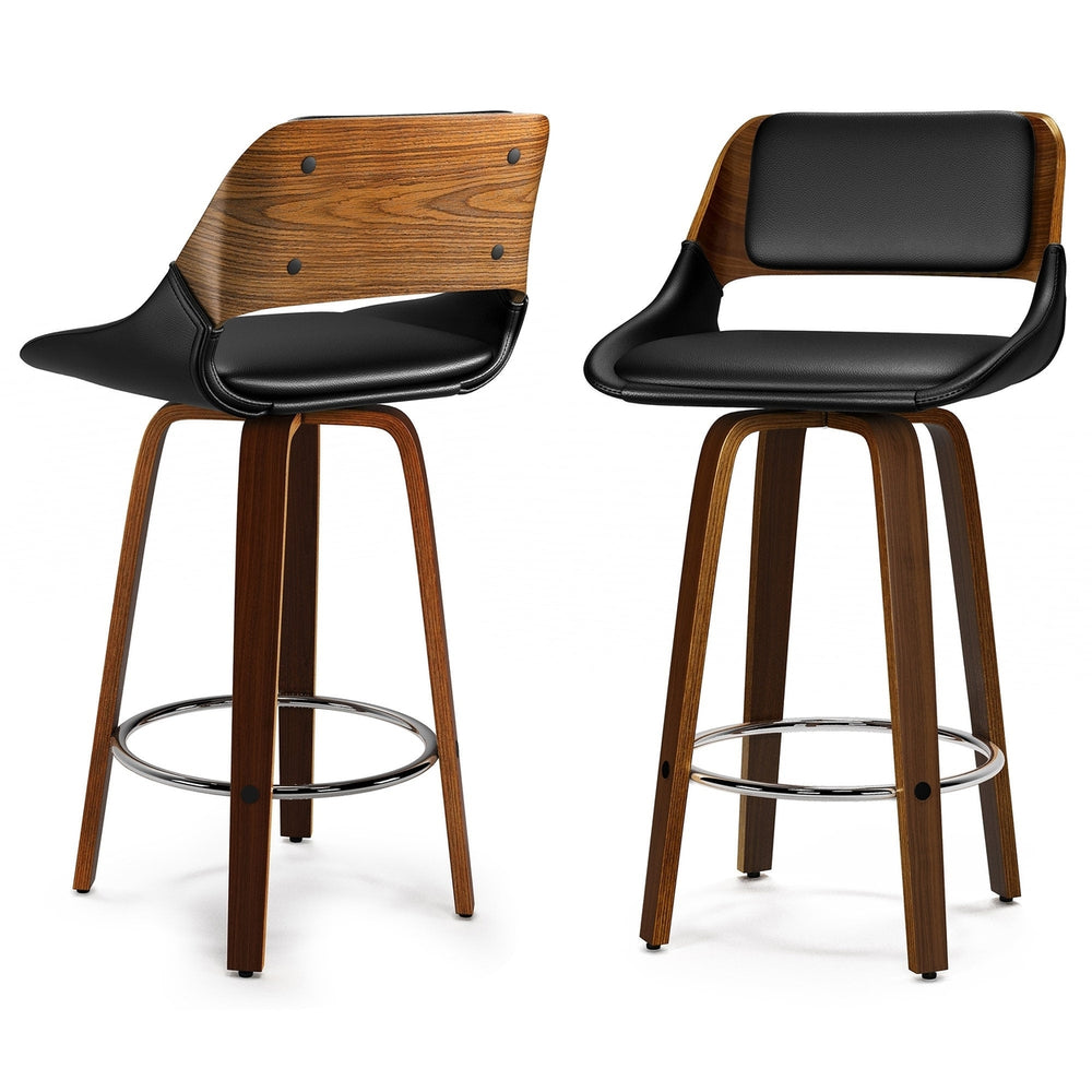 Carly Swivel Bar Stools Set of 2 Walnut Finish Cushioned Seat 360-Degree Swivel Image 2