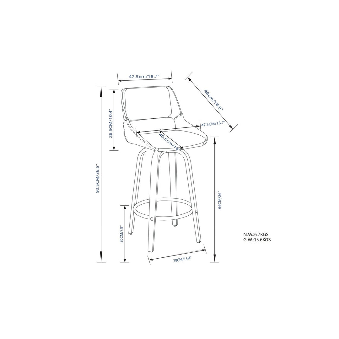 Carly Swivel Bar Stools Set of 2 Walnut Finish Cushioned Seat 360-Degree Swivel Image 12