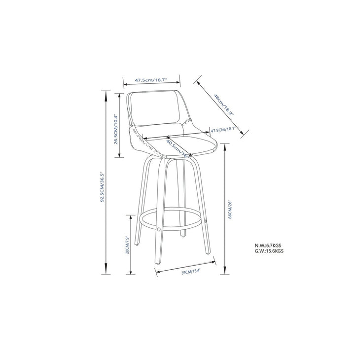 Carly Swivel Bar Stools Set of 2 Walnut Finish Cushioned Seat 360-Degree Swivel Image 12